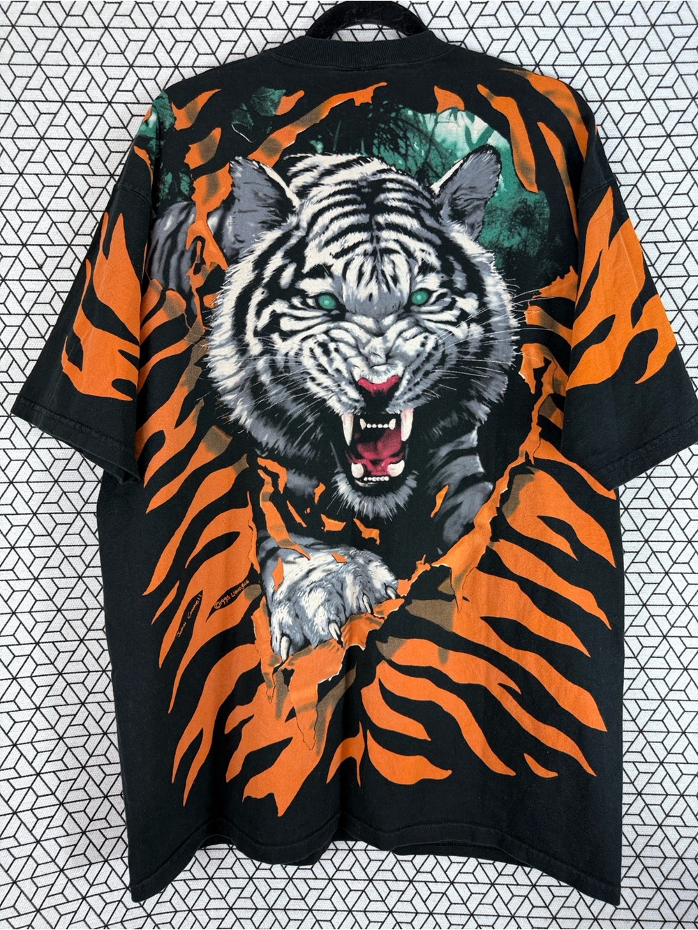 Rare Vintage Liquid Blue Black Tiger All Over Print 90’s 1995 Tee - Picture 2 of 6